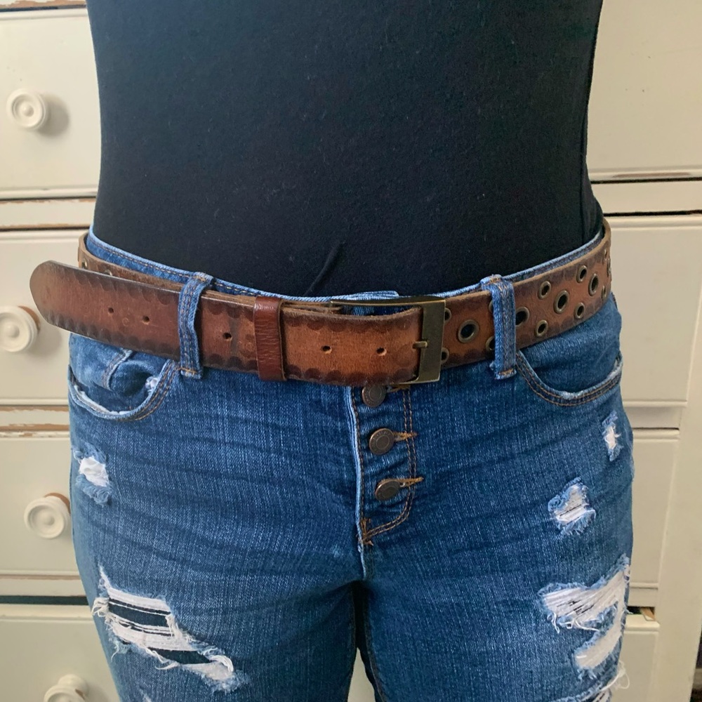 Vintage western brown genuine leather belt